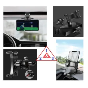 3 in 1 Car GPS Smartphone Holder: Dashboard / Visor Clamp   AC Grid Clip for SHARP AQUOS C10 (2018) - Black