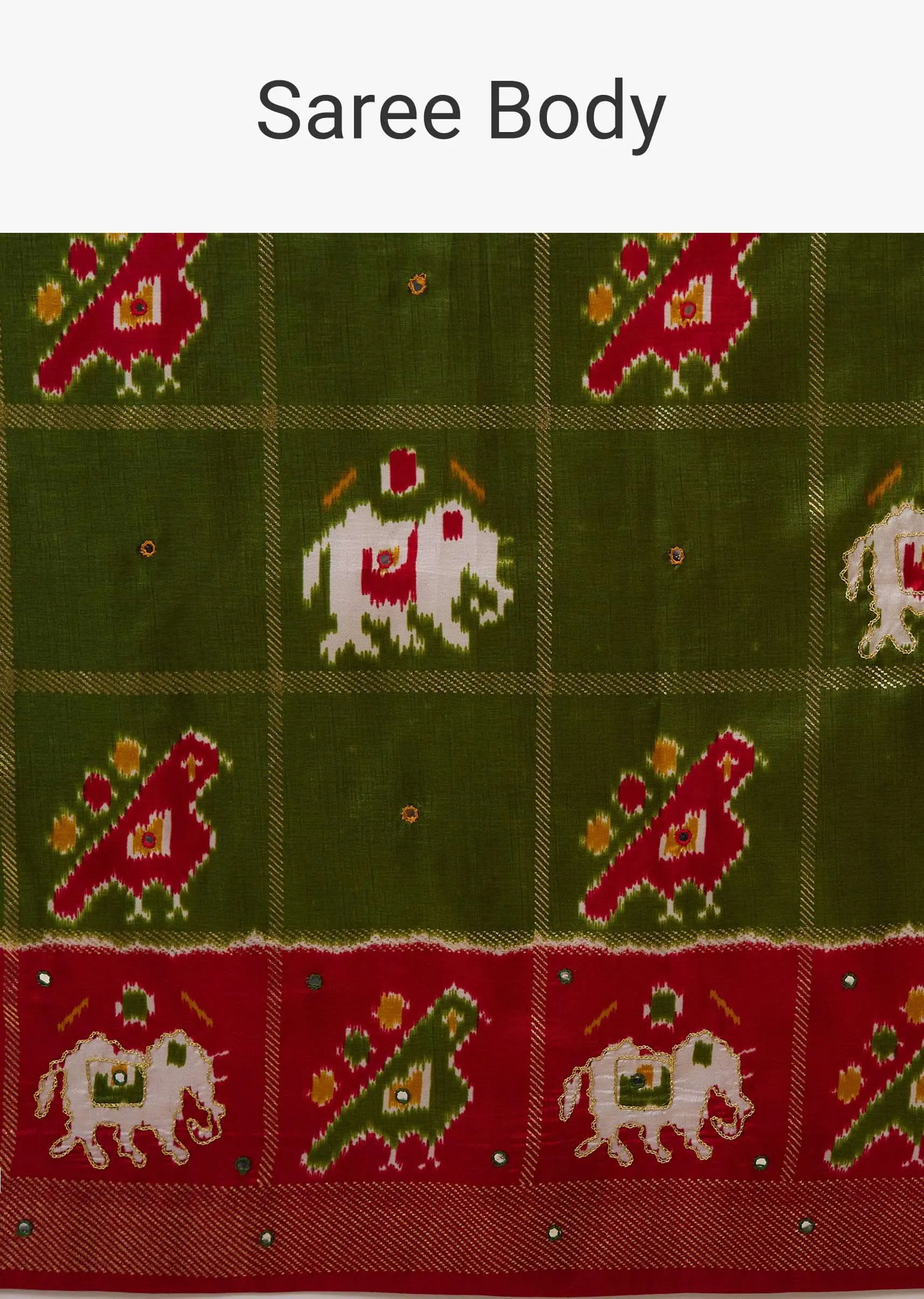 Army Green Patola Print Saree In Satin