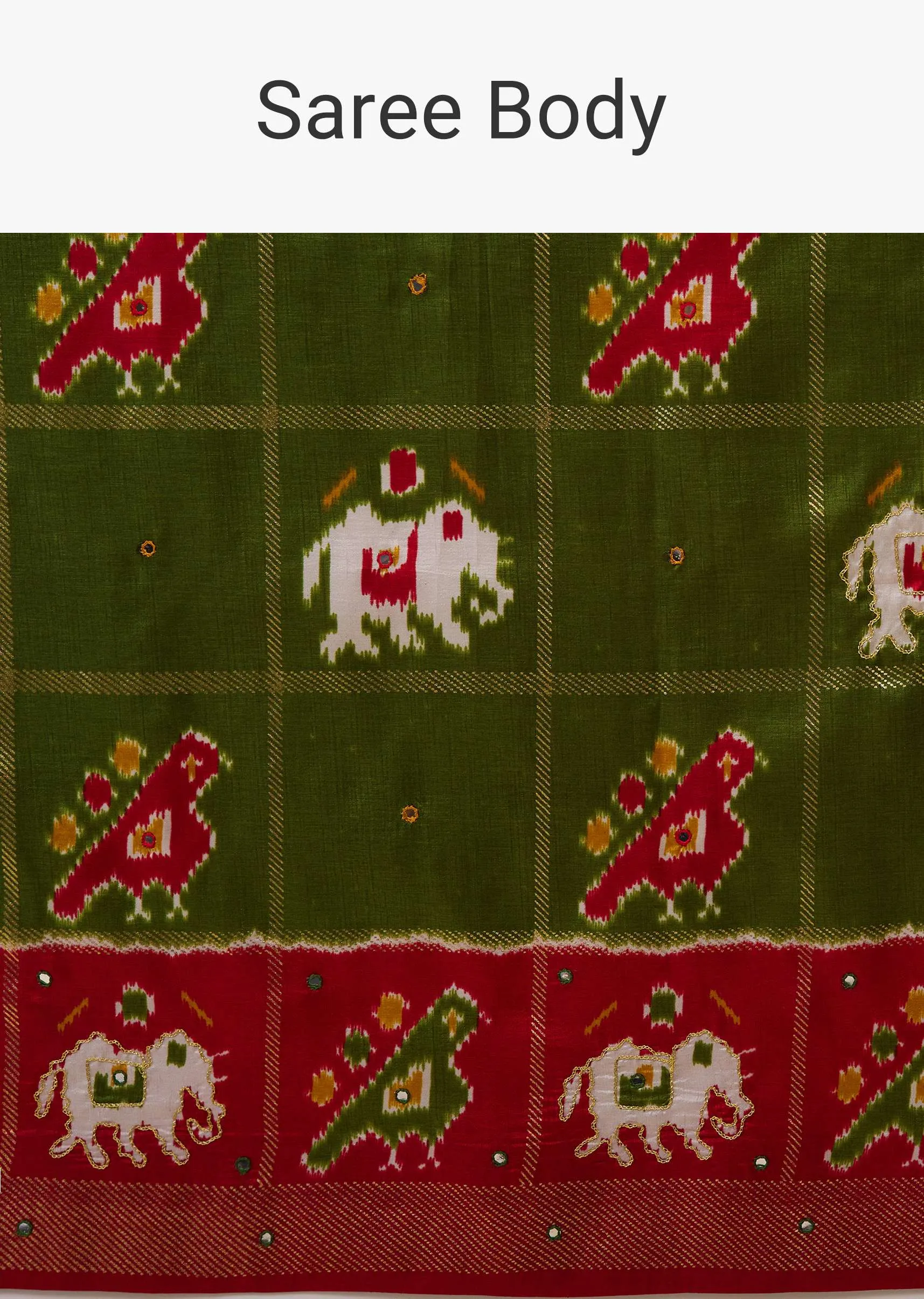 Army Green Patola Print Saree In Satin