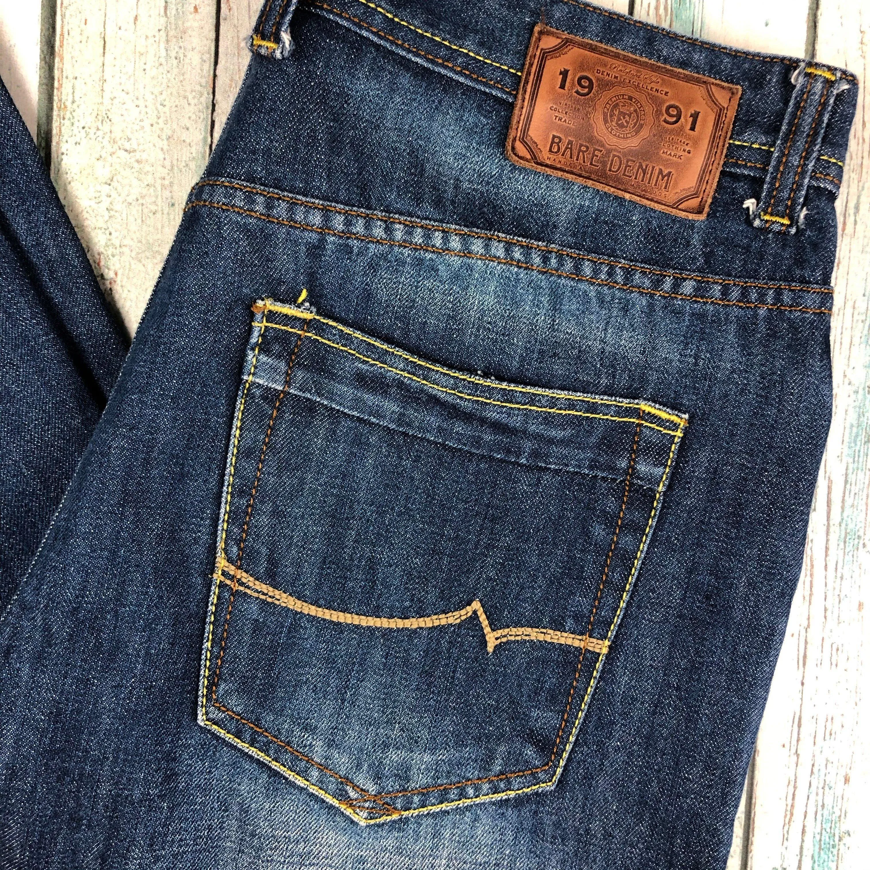 Bare Denim 'BD909' Mens Mid Waist Straight Fit Jeans - Size 34