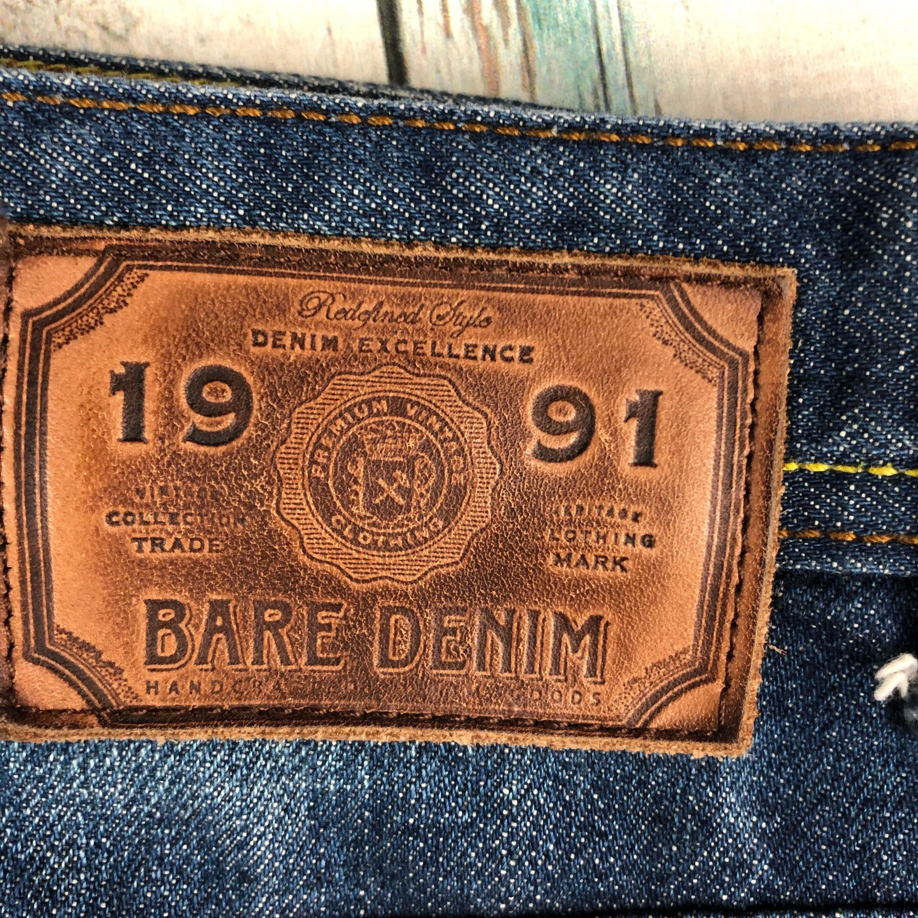 Bare Denim 'BD909' Mens Mid Waist Straight Fit Jeans - Size 34