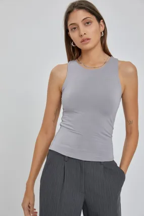 Basic High Neck Tank-Pebble
