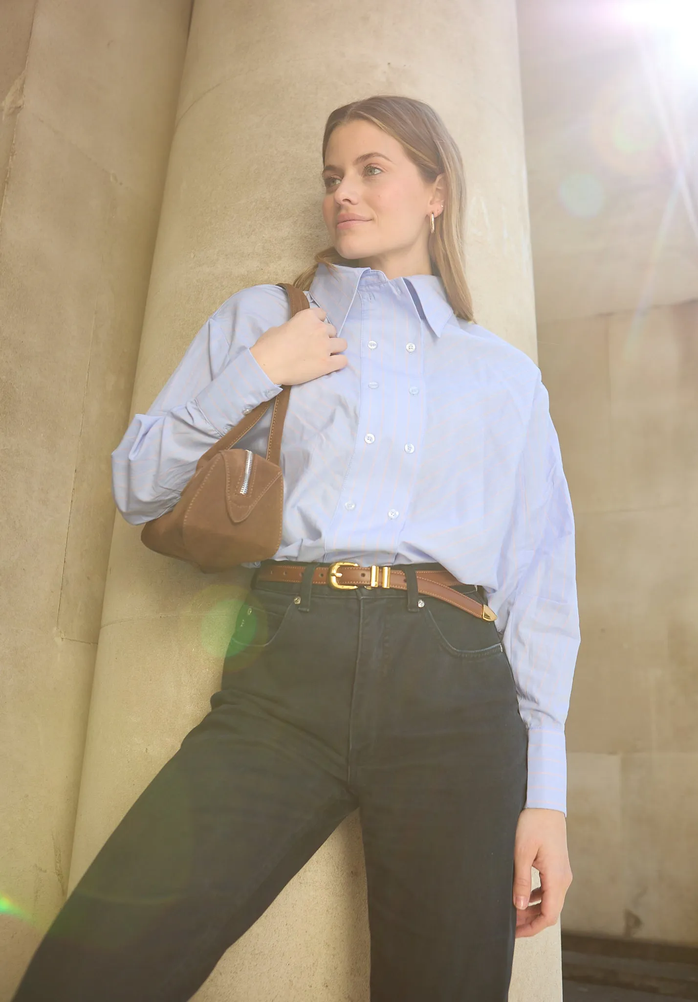 Dapper Double Placket Stripe Shirt In Blue