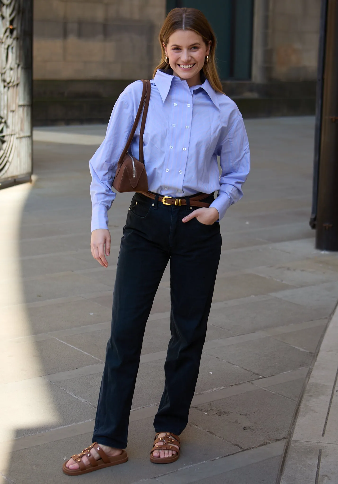 Dapper Double Placket Stripe Shirt In Blue