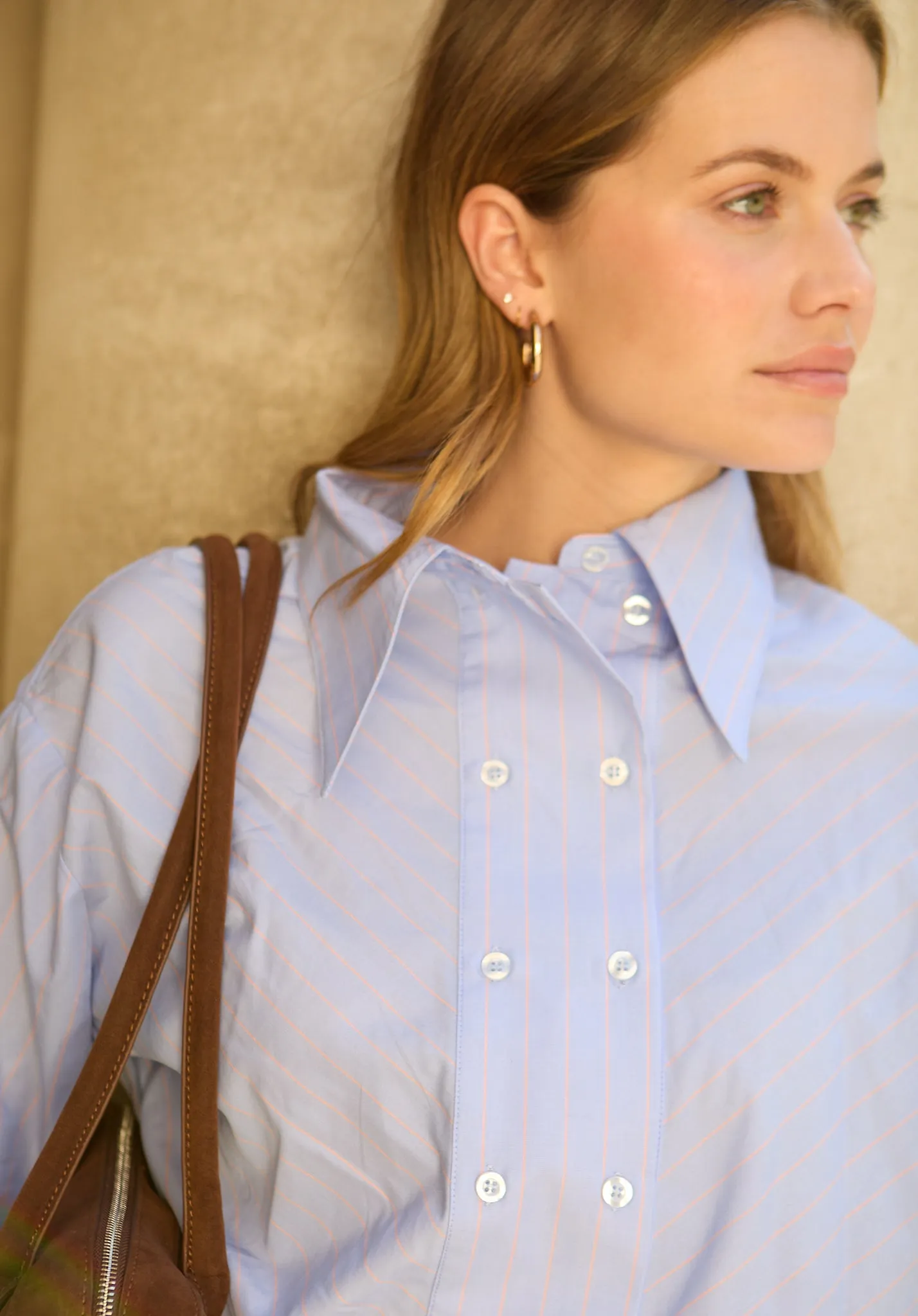 Dapper Double Placket Stripe Shirt In Blue