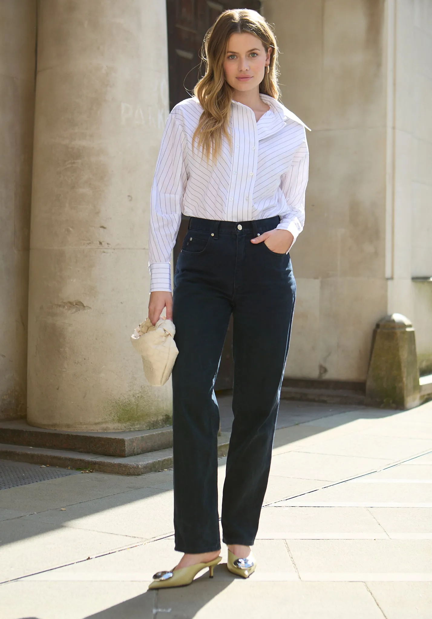 Dapper Double Placket Stripe Shirt In White