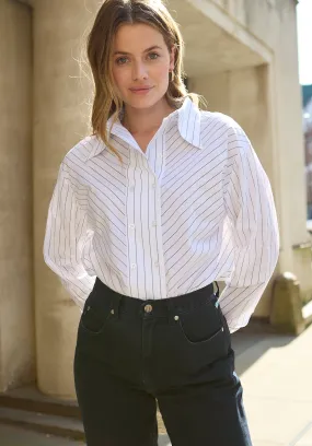 Dapper Double Placket Stripe Shirt In White