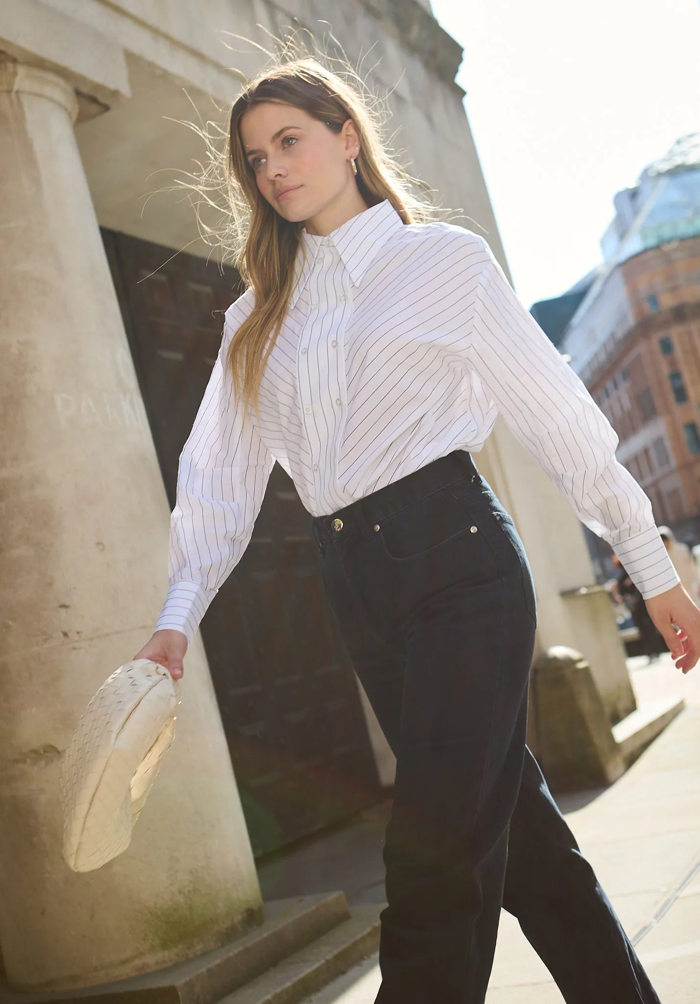 Dapper Double Placket Stripe Shirt In White