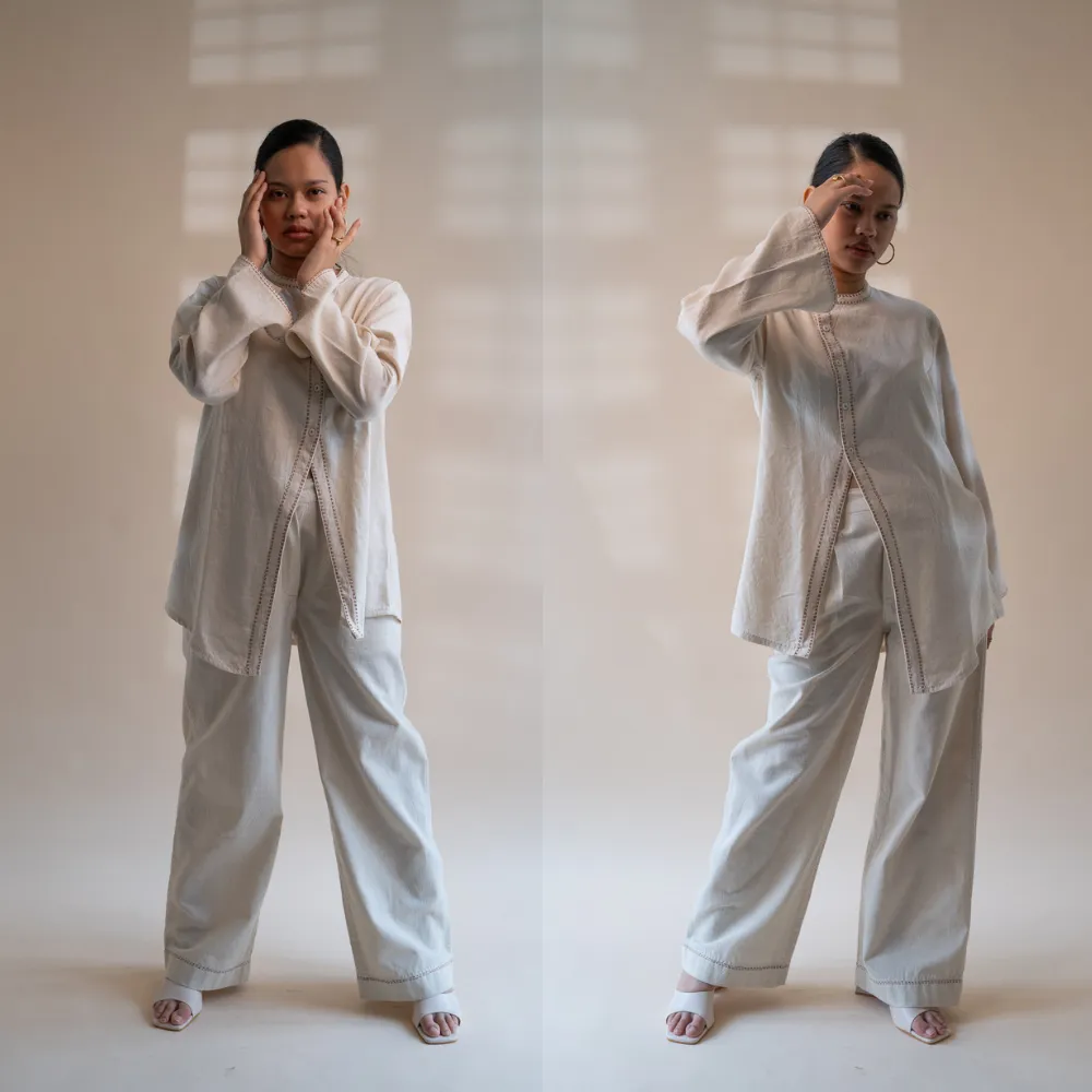 Dawning Asymmetric Hemline Shirt | Hand Crafted | Classic Ivory