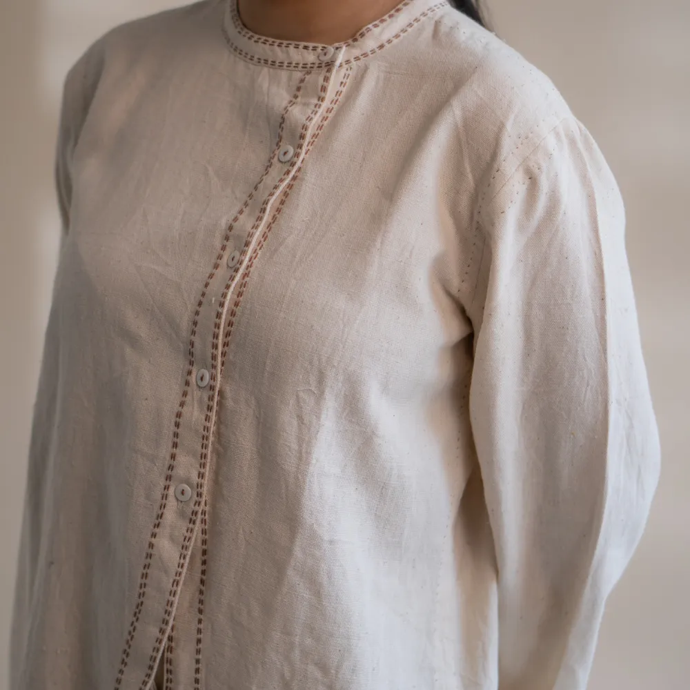 Dawning Asymmetric Hemline Shirt | Hand Crafted | Classic Ivory