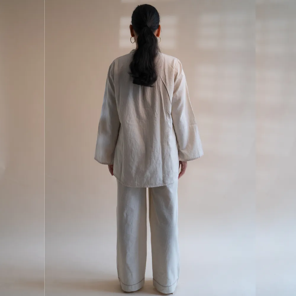 Dawning Asymmetric Hemline Shirt | Hand Crafted | Classic Ivory