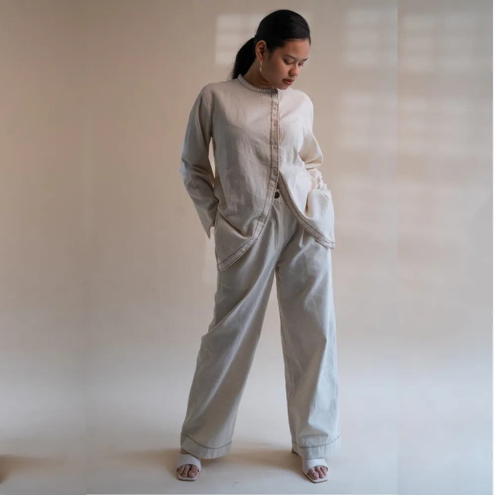 Dawning Asymmetric Hemline Shirt | Hand Crafted | Classic Ivory