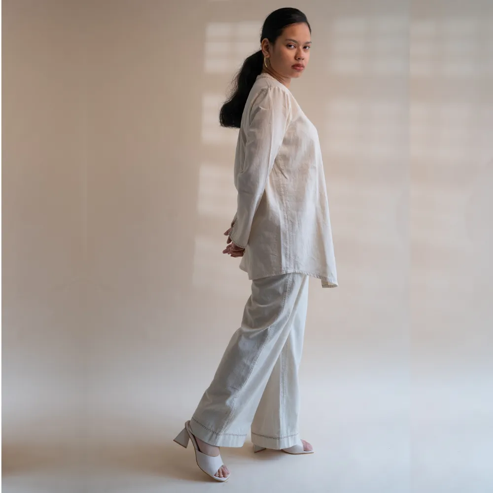 Dawning Asymmetric Hemline Shirt | Hand Crafted | Classic Ivory