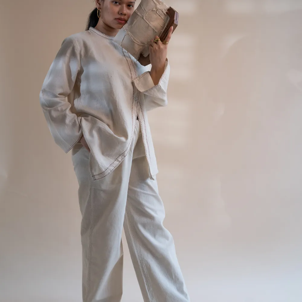 Dawning Asymmetric Hemline Shirt | Hand Crafted | Classic Ivory