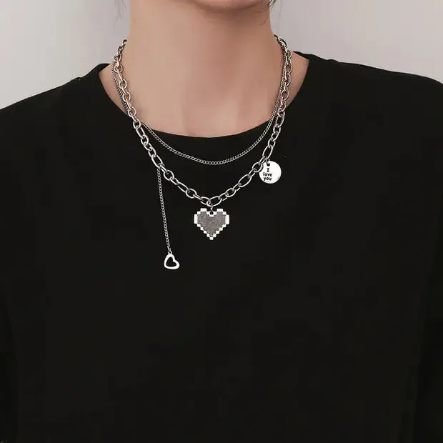 Double Layer Black Mosaic Love Necklace