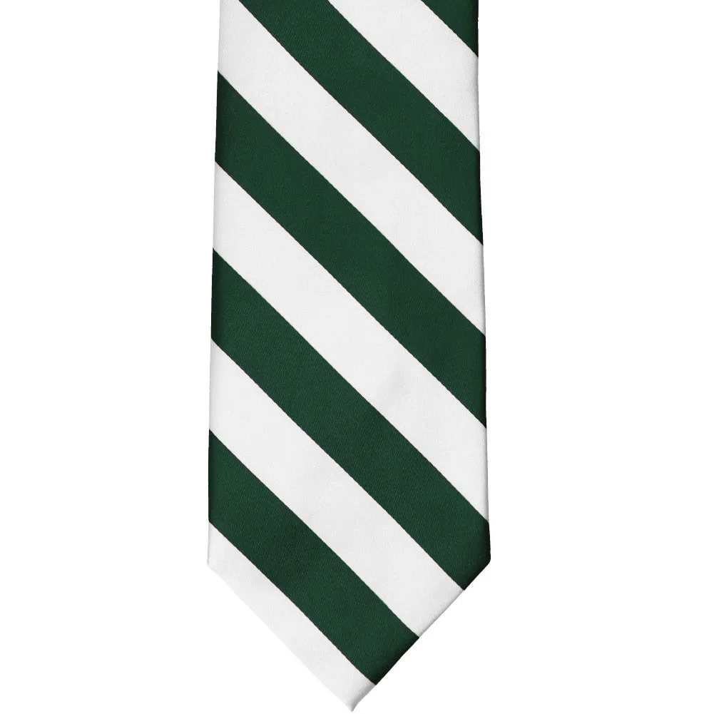 Hunter Green and White Striped Tie