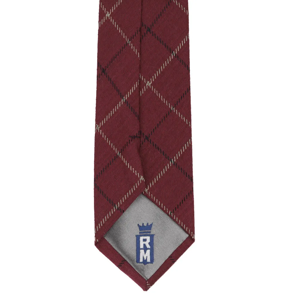 Maroon Chairman Plaid Wool/Silk Narrow Necktie, 3" Width