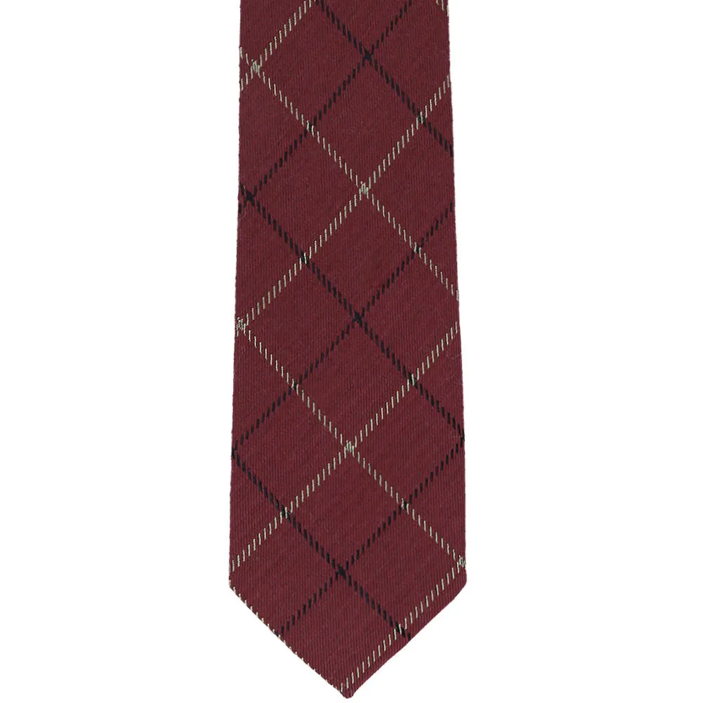 Maroon Chairman Plaid Wool/Silk Narrow Necktie, 3" Width