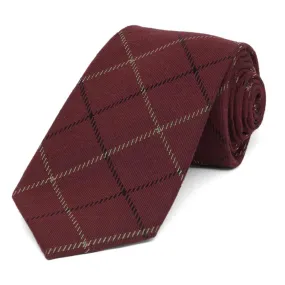 Maroon Chairman Plaid Wool/Silk Narrow Necktie, 3" Width
