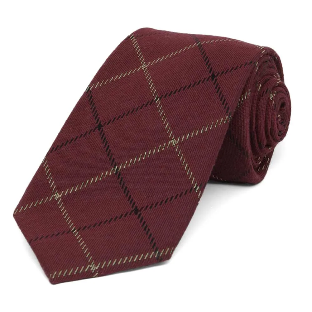 Maroon Chairman Plaid Wool/Silk Narrow Necktie, 3" Width