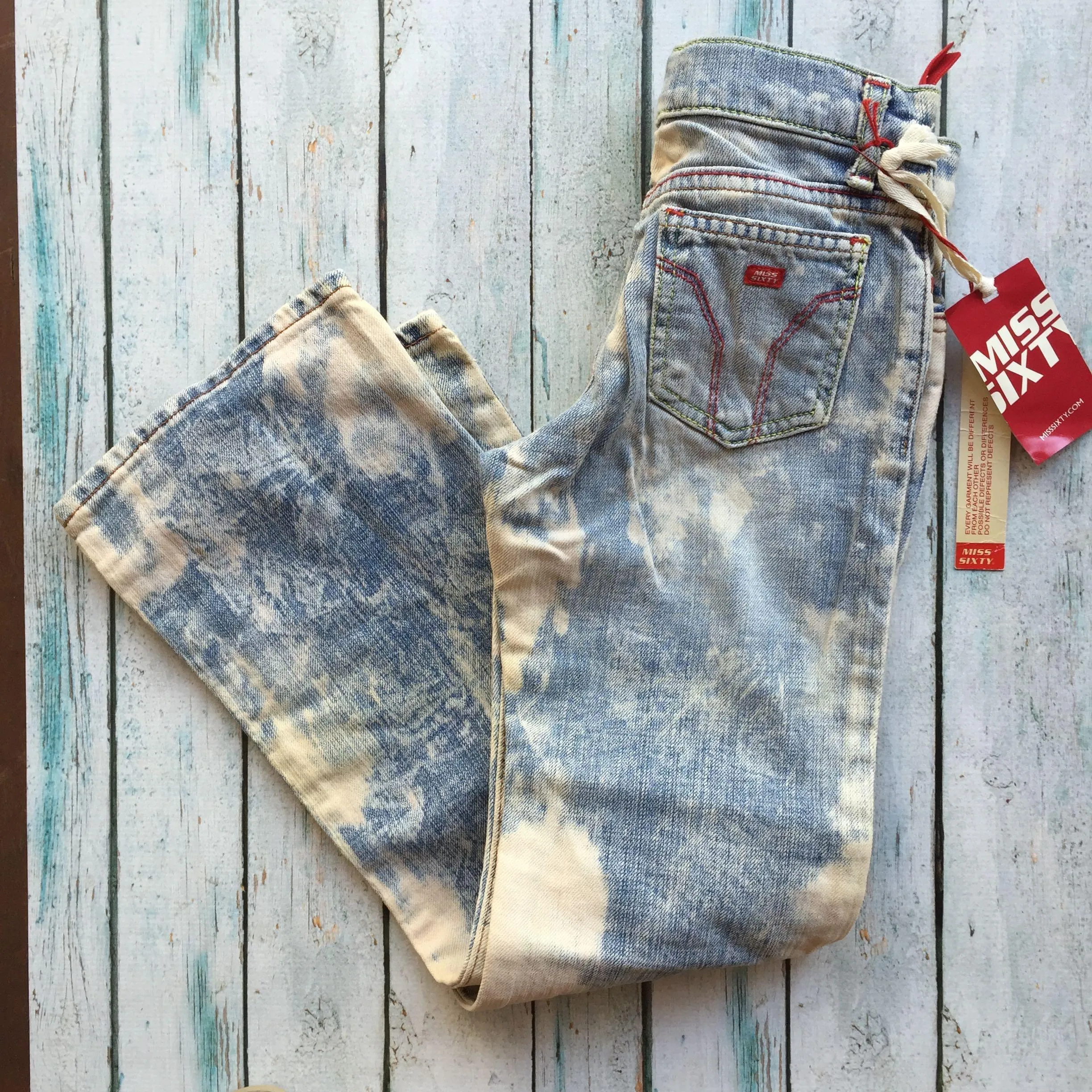 NWT - Miss Sixty Y2K Bleach Paint Girls Jeans - Size 8Y