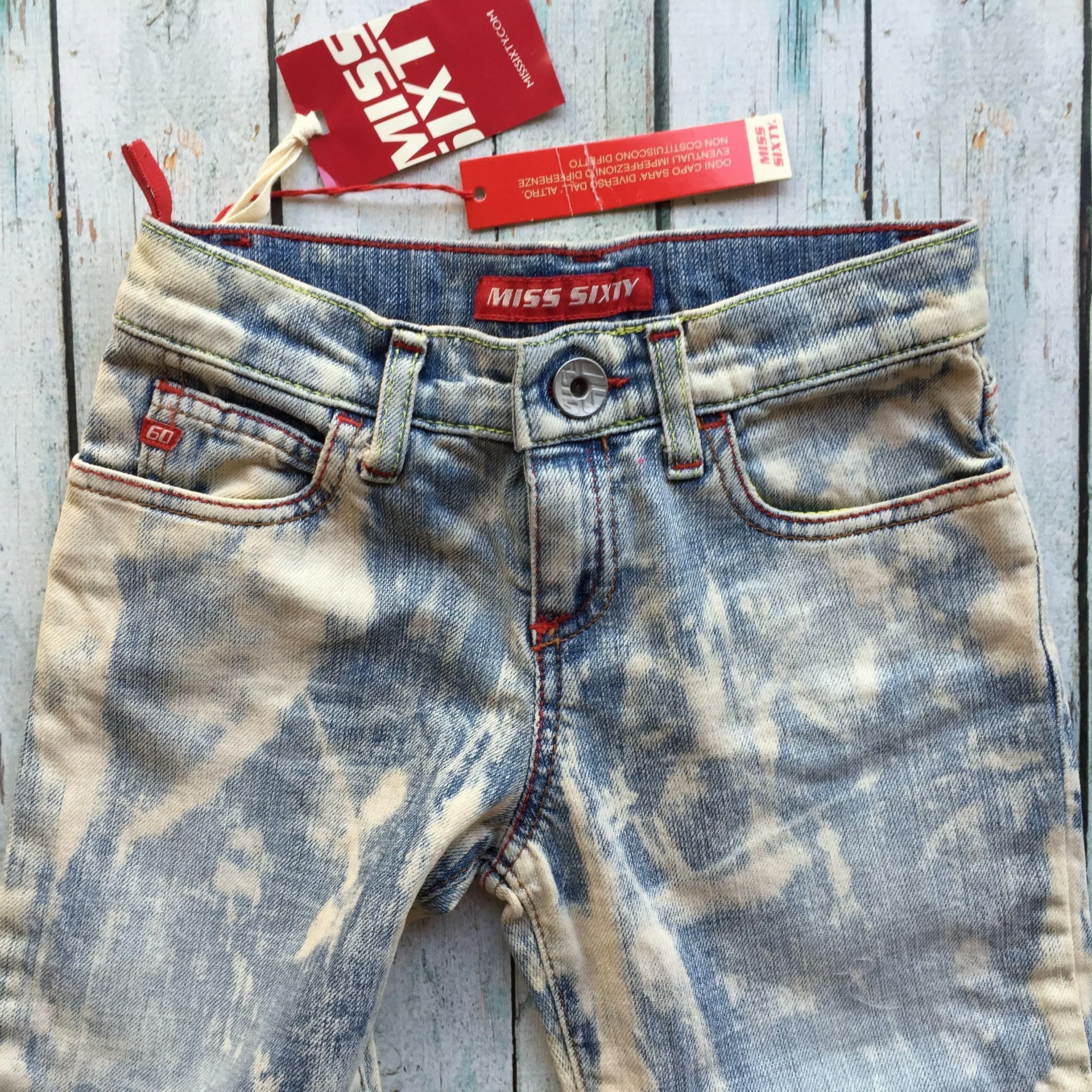 NWT - Miss Sixty Y2K Bleach Paint Girls Jeans - Size 8Y