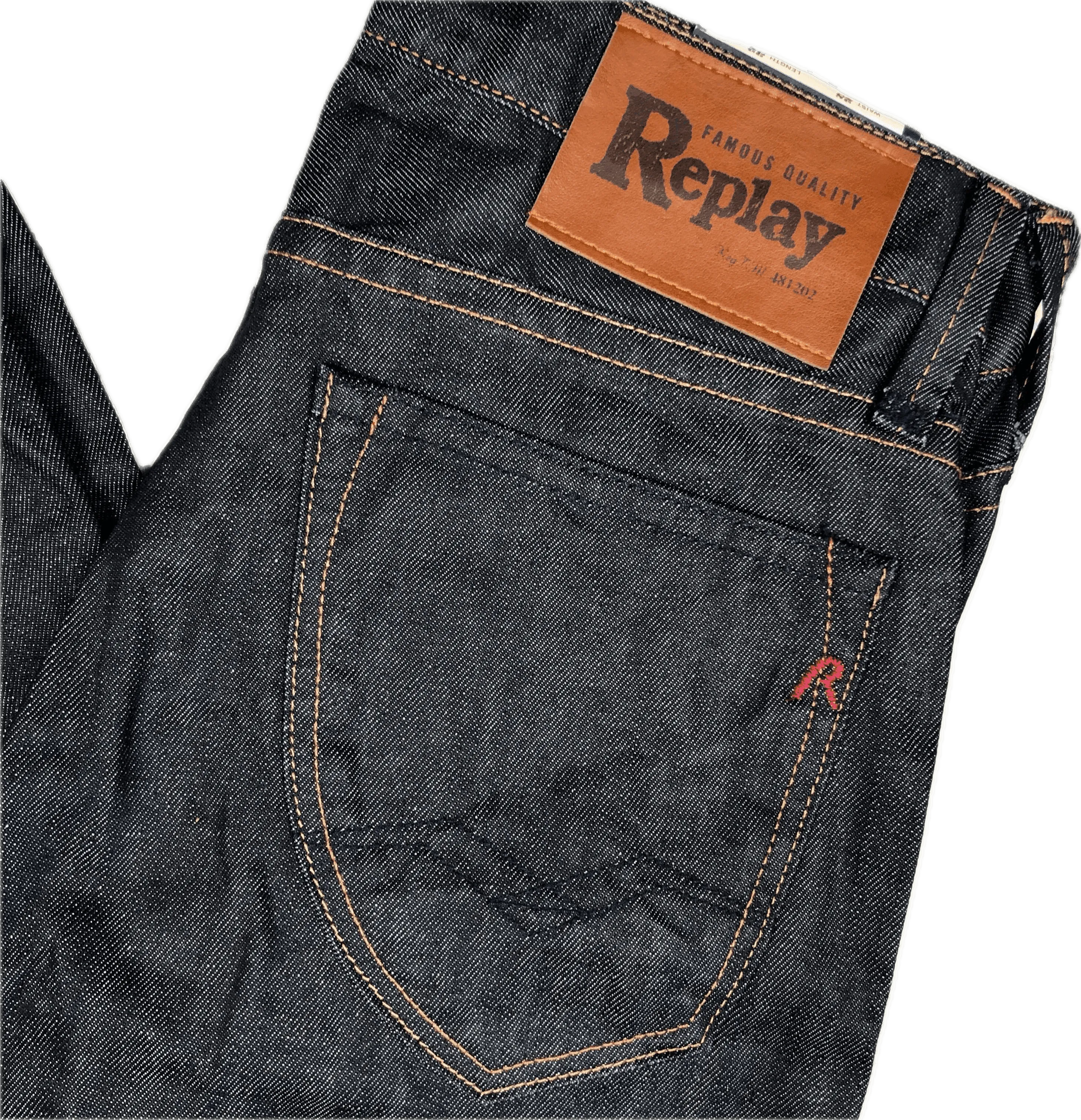 NWT - Replay Italy Mens Coated Straight Denim Jeans RRP $249.00- Size 28/32