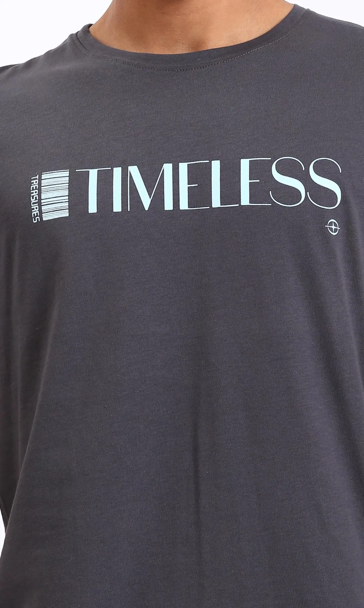 R208578 - Printed "Timeless" Elbow Sleeves Tee - Dark Grey