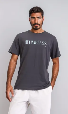 R208578 - Printed "Timeless" Elbow Sleeves Tee - Dark Grey