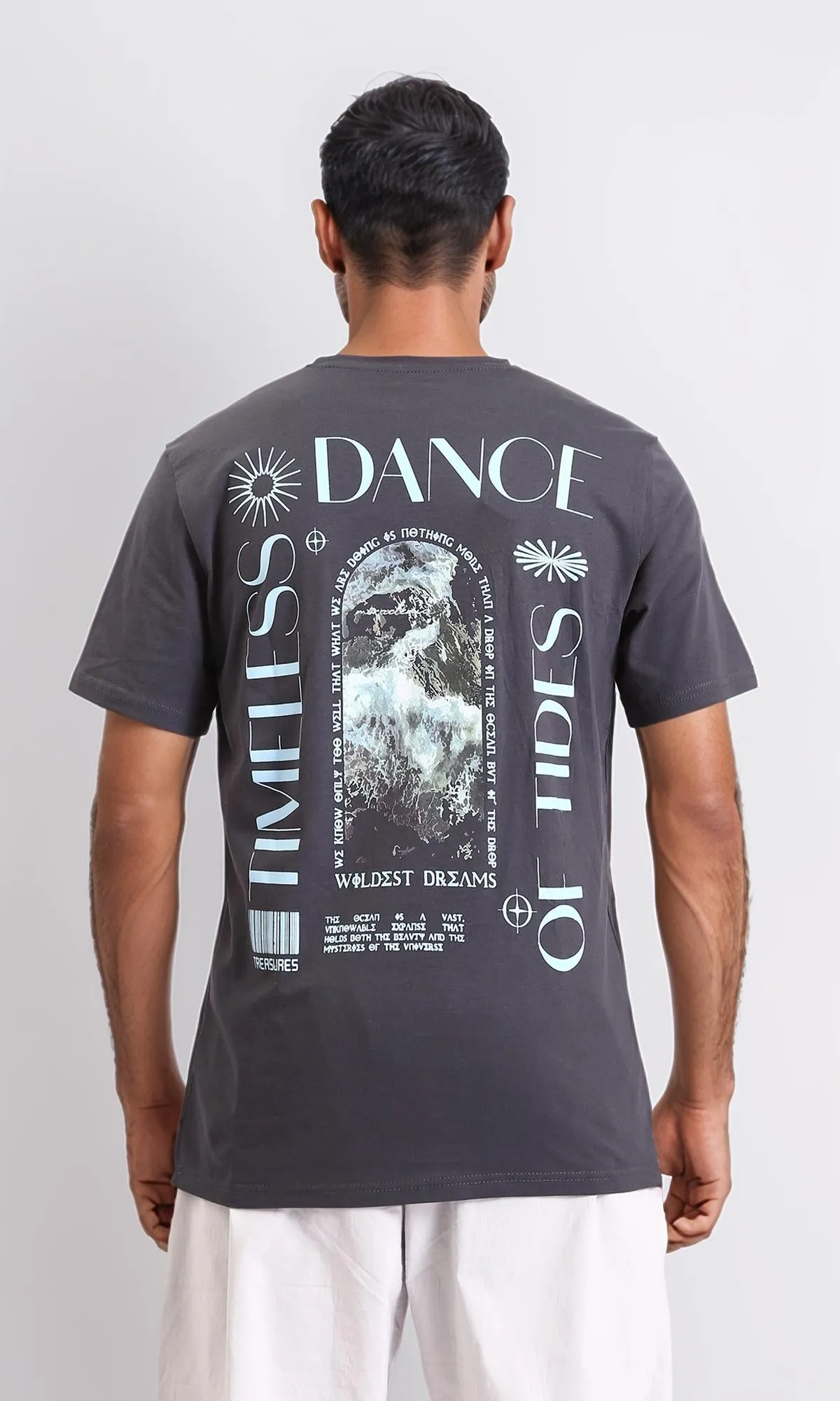 R208578 - Printed "Timeless" Elbow Sleeves Tee - Dark Grey