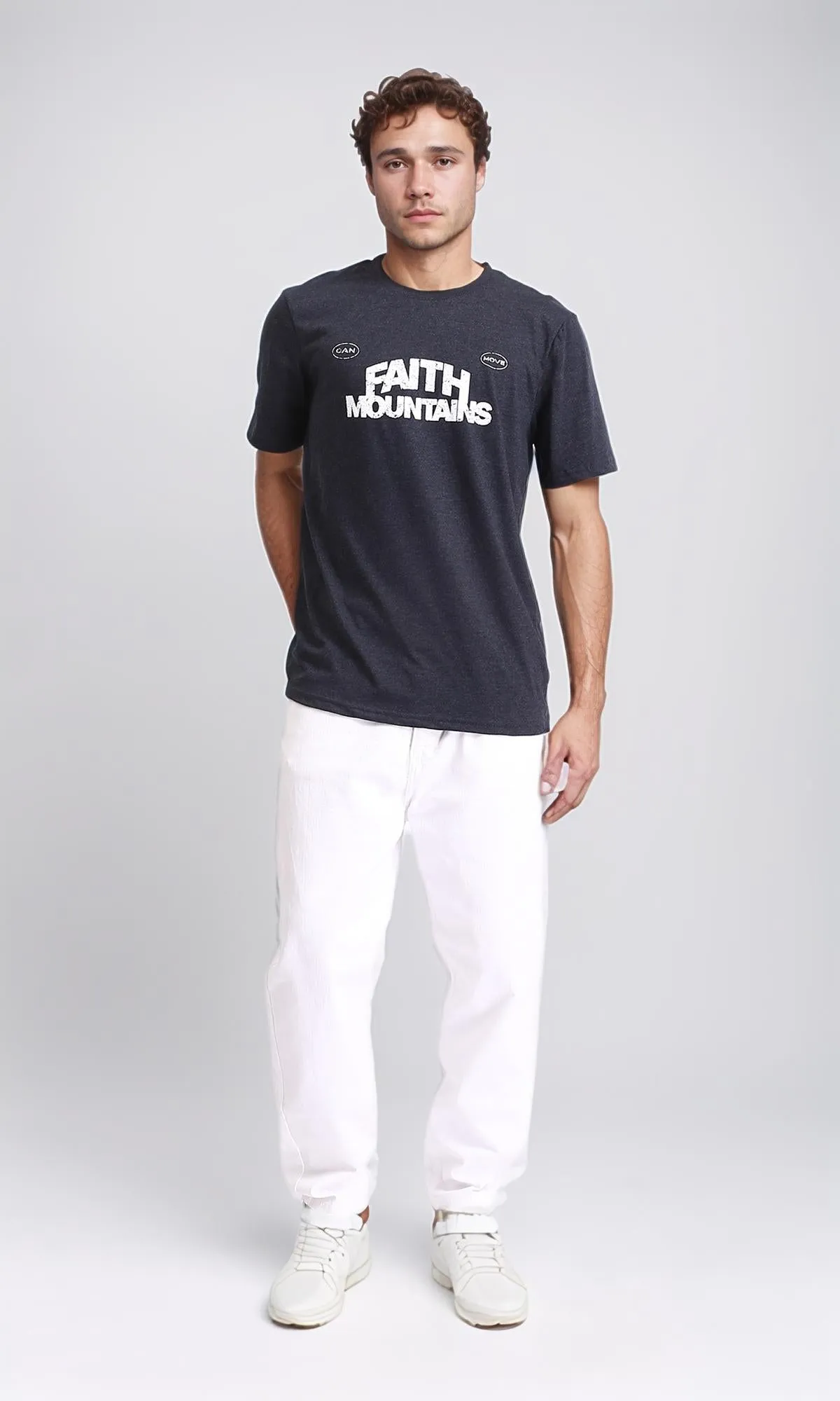 R208580 - "Faith Mountains" Printed Summer Tee - Heather Charcoal