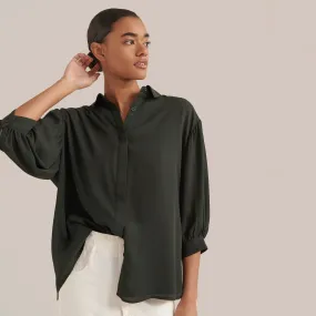 Sandra Balloon-Sleeve Button-Front Blouse