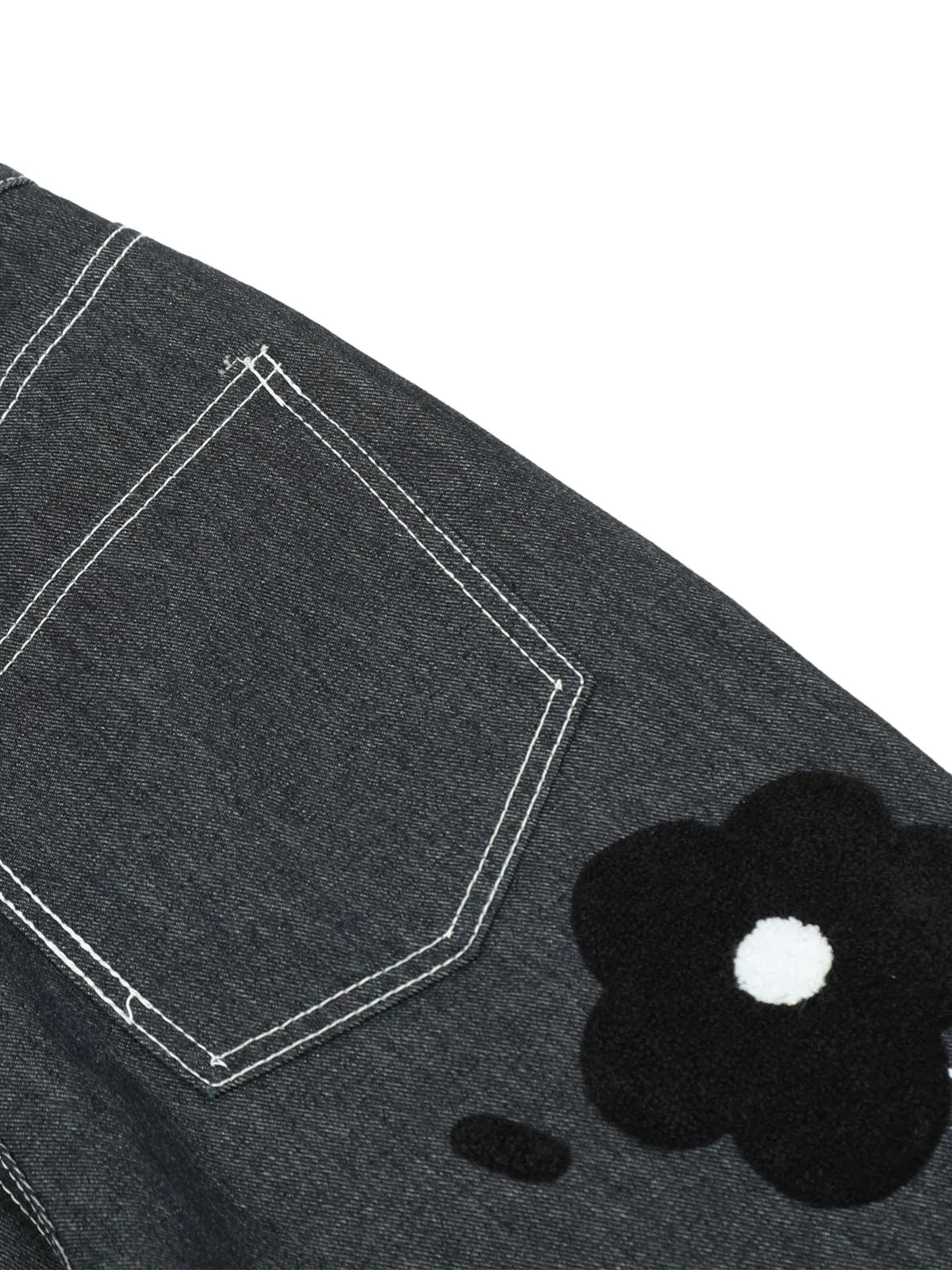Sneakerhill Vintage Floral Embroidery Washed Straight Leg Jeans