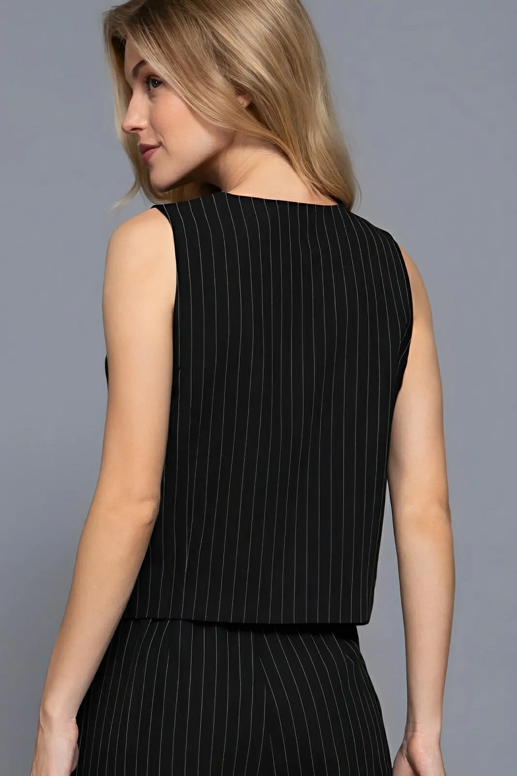 V-neckline Pin Stripe Woven Vest
