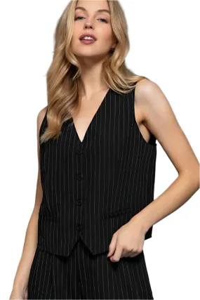 V-neckline Pin Stripe Woven Vest